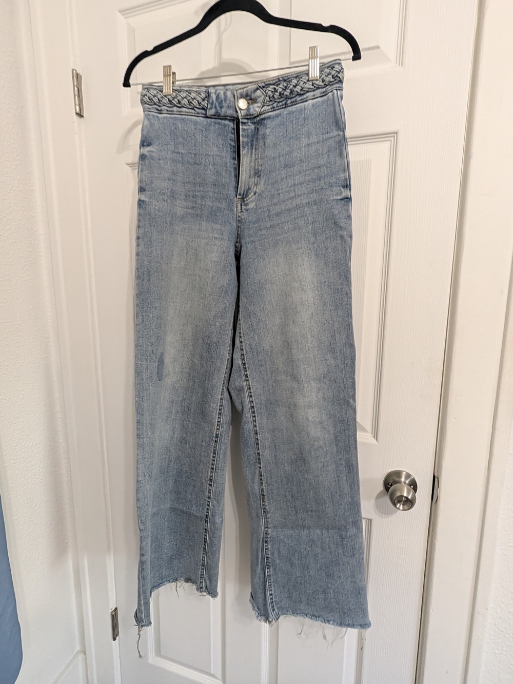 Oat New York Light Blue Wide-Leg Jeans with Braided Waistband